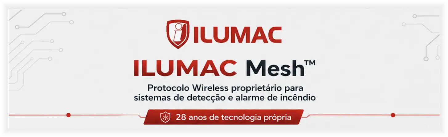 ILUMAC Mesh™ — protocolo wireless proprietário para sistemas de detecção e alarme de incêndio. 28 anos de tecnologia própria.